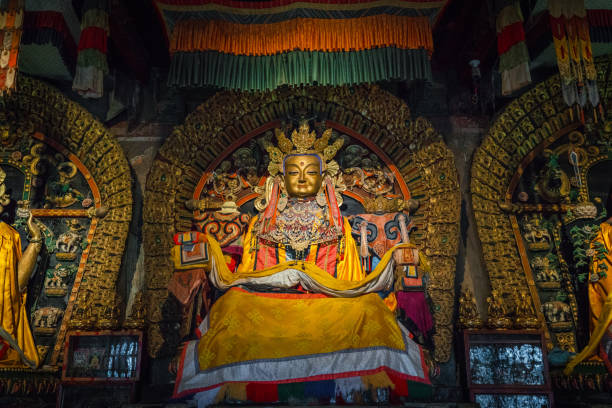 buddhist temple interior in mongolian tribe village